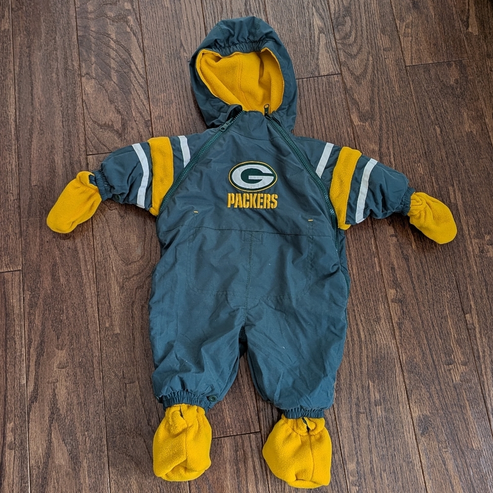 VTG NFL Packers Baby Bunting Reversible Fleece Green Gold Size 3-6 Months